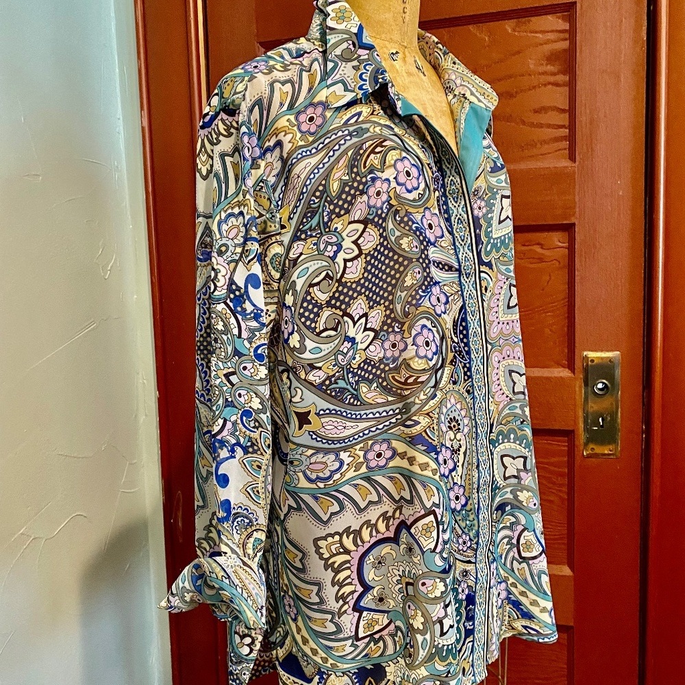 MARK DOWN* CHICO’S MIX PRINT BORDER PRINT BLOUSE TOP 3/14/16 NWOT